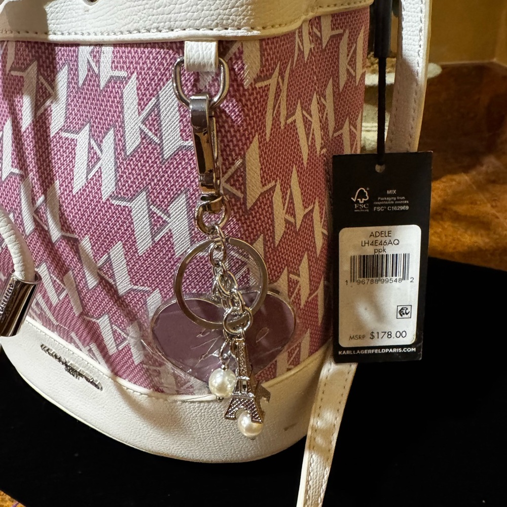 Karl Lagerfeld Pink and Cream Shoulder Bag, NWT - Picture 3 of 8